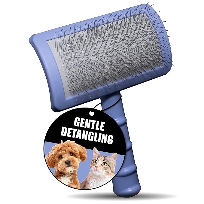 Tauro Pro Line Deshedding Slicker Brush for Dogs & Cats, Soft Pins for Gentle Dematting & Detangling, Grooming Tool for Long & Wavy Coats, Ideal for Doodles, Non-Slip Grip, Purple, Small Size (S)