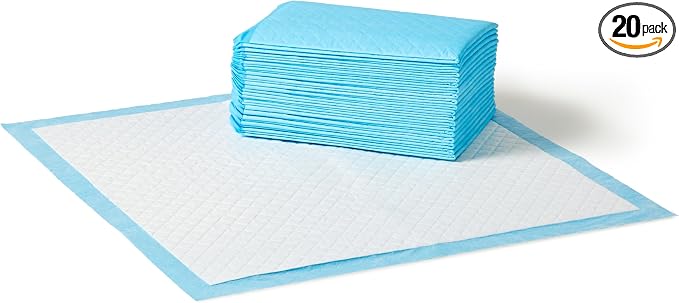 Amazon Basics Heavy Duty Absorbent Dog and Puppy Pee Pads with 5-Layer Leak-Proof Design and Quick-Dry Surface for Potty Training, Regular Size, 24 x 23 Inches, Blue & White, 20-Count