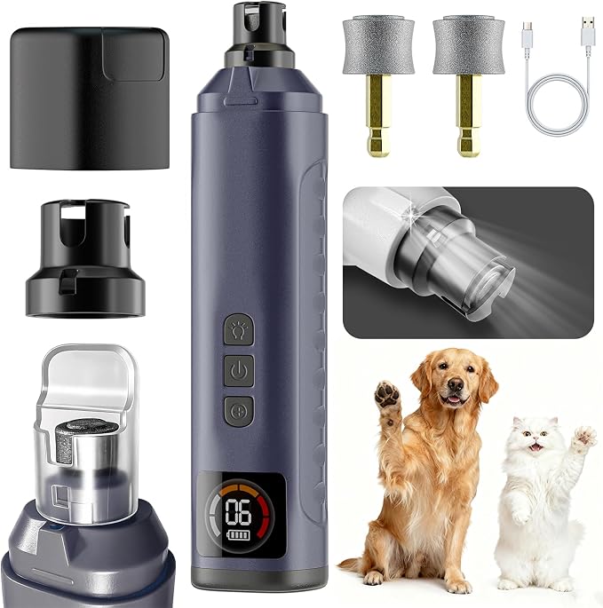 6-Speed Dog Nail Grinder with Led Light, 30 db Ultra Quiet Brushless Motor | Painless Paws Grooming Dog Nail Grinder for Small Medium Large Dogs