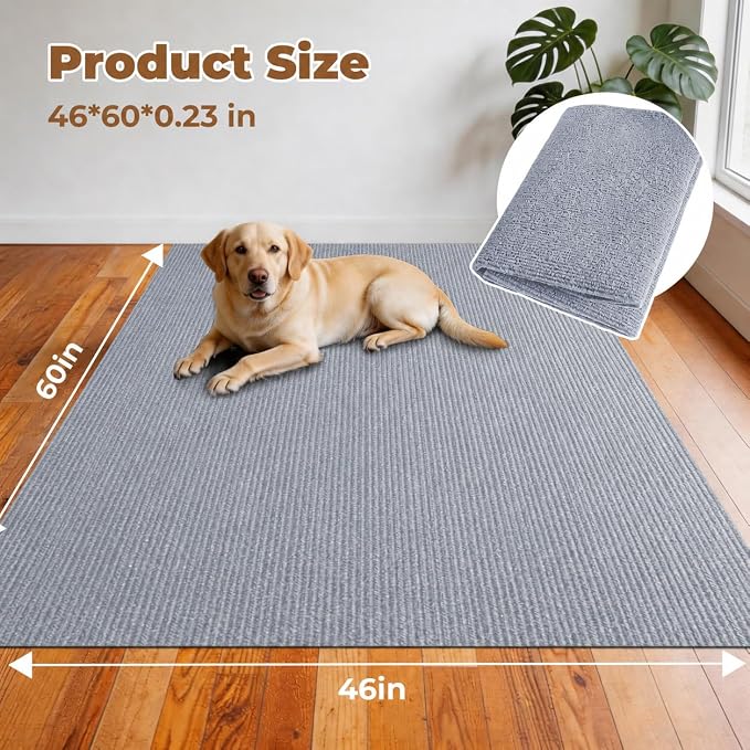 Dog Crate Mat, 46 in X 60 in Dog Playpen Mat Kennel Mat | Waterproof Non-Slip Reusable Washable Floor Protector Extra Large cages Puppy Pee Pad for Under Dogs Crate Light Grey