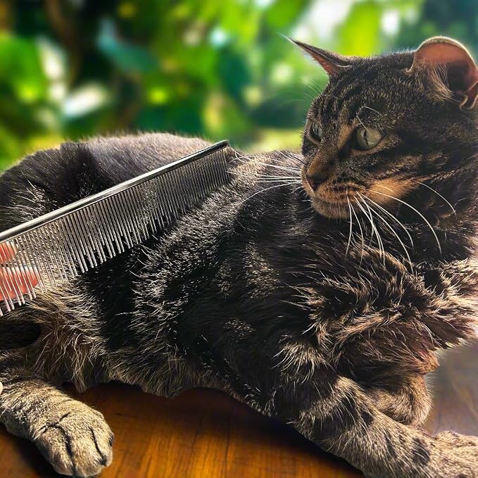 Warren London Carding Cat Comb | 7.5 inches made with Copper | Rounded Tips Prevent Irritation | Dual Tooth Design for Short & Long Hair removes Mats and Tangles