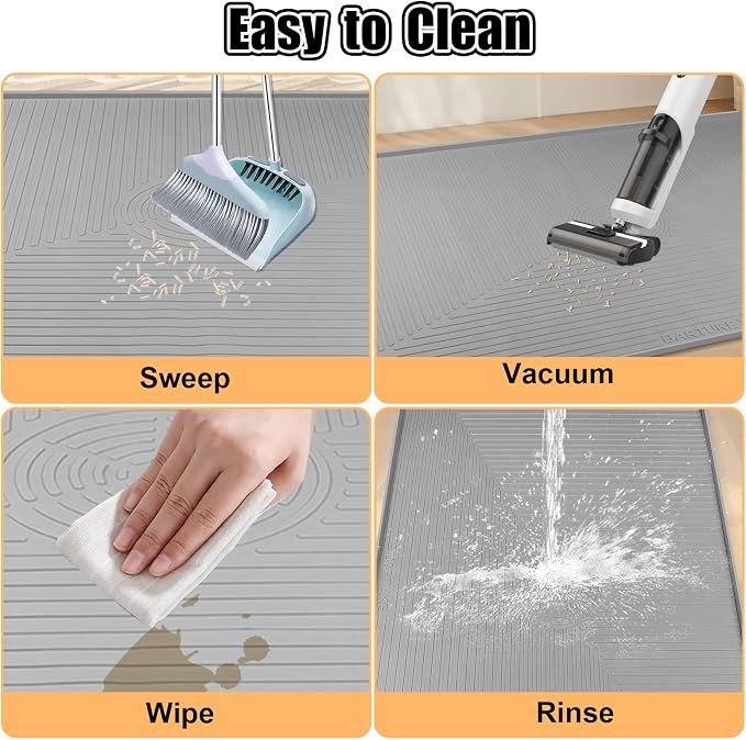 Silicone Cat Litter Mat 50" x 36" Cat Mat for Litter Box, Light Grey | Extra Large Cat Litter Trapping Mat for Floor, Waterproof, Non-Slip Kitty Litter Box Mat with Raised Edge, Easy to Clean