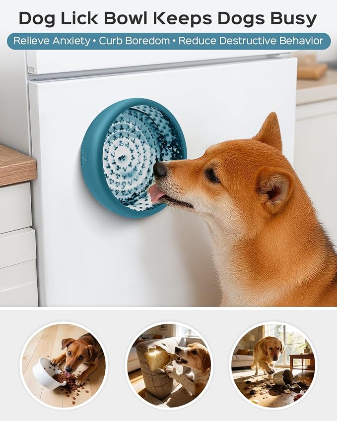 Dog Lick Bowl for Dogs S, Lick Mat, Slow Feeder Lick Bowl with Strong Suction, BPA-Free Silicone, Freeze Licking Bowl for Anxiety Relief, Enrichment & Distraction, Dishwasher Safe (Blue, S)