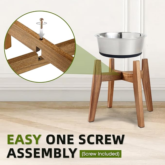 RAINBLELAND Raised Wooden Dog Bowl Stand for Large Dogs, Fits 9 Inch Bowls | Solid Acacia Hardwood with a premium furniture-quality design that complements modern home décor.
