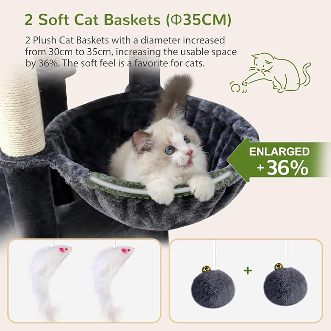 Globlazer S74E Pro Heavy Duty Maine Coon Cat Tree for Large Cats, Dark Grey | 74in Sturdy Multi-Level Tall Cat Tree Tower for Indoor Adult Cats with Scratching Posts, 2 Cat Condos, 2 Top Perches