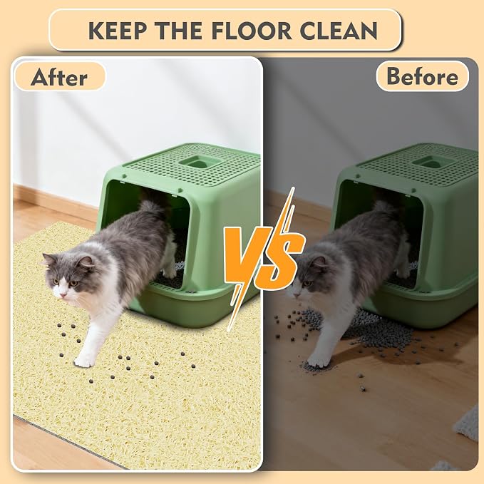 Extra Large Cat Litter Mat 30"x24",Heavy-Duty Litter Rug Catcher with Deep Textured Surface,Non-Slip Kitty Litter Mat Waterproof & Easy Clean, Ideal for Multiple Cats, Beige