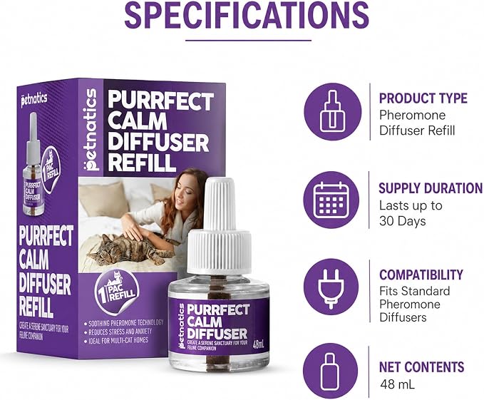 Cat Calming Diffuser Refill | 24/7 Soothing Pheromone Technology for Felines & Multi-Cat Homes | Long-Lasting Effect for up to 30 Days Fits Standard Pheromone Diffusers (2 Pack)