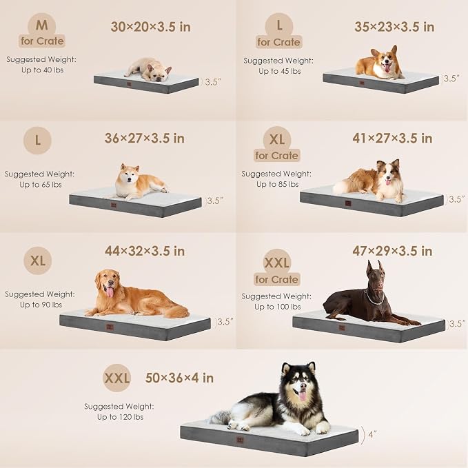 EHEYCIGA Orthopedic Dog Bed Large with Removable Washable Cover, 47IN Beige | Egg Crate Foam Support, Durable Oxford fabric, Non-Slip Bottom, Machine Washable, Soft Waterproof Plush Pet Bed Mat For Crate