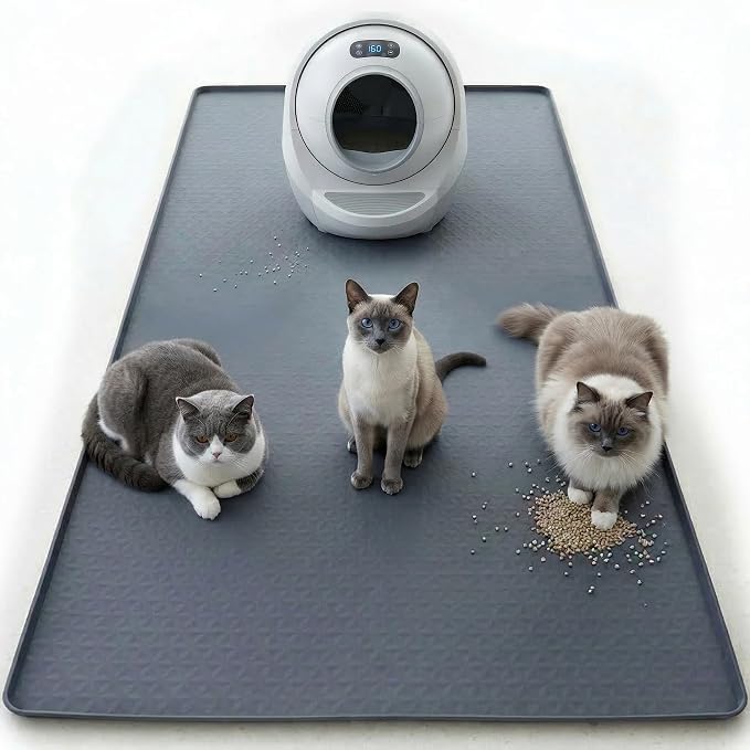 Cat Litter Mat, Extra Large 51"x25.6" Silicone Litter Box Mat, High Edge | Kitty Litter Mat for Auto Litter Box Areas, Waterproof Non-Slip Litter Mat, Easy Clean, Raised Lip Contains Multi-Cat Mess