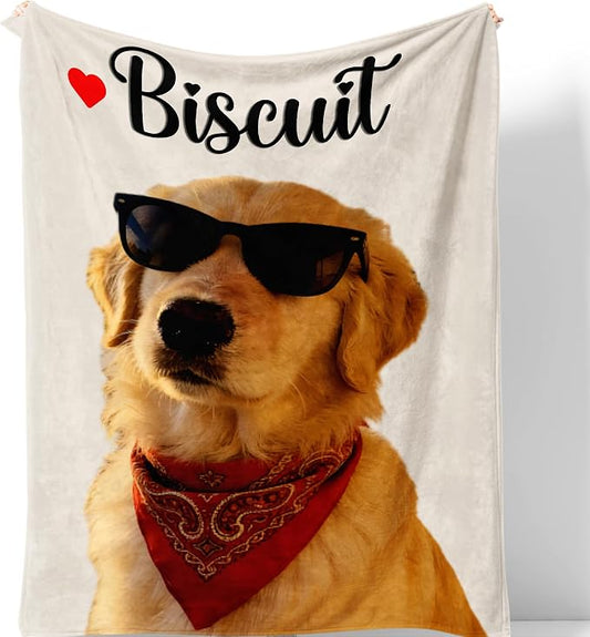 Custom Gifts for Dog Dad Mom Personalized Fleece Throw Blanket with Pet Portrait Picture & Name Cute Cozy Soft Warm Unique Gifts for Pets Lover