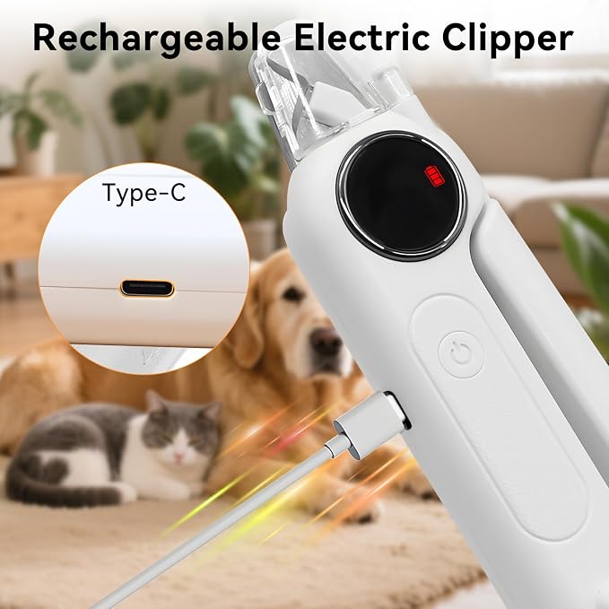 Dog Nails Clippers & Grinders - 2in1 Trimmer with LCD Display and LED Lights Cat Claw Nail File with Protective Guard Rechargeable Electric Pet Toenail Silent Grooming Pro