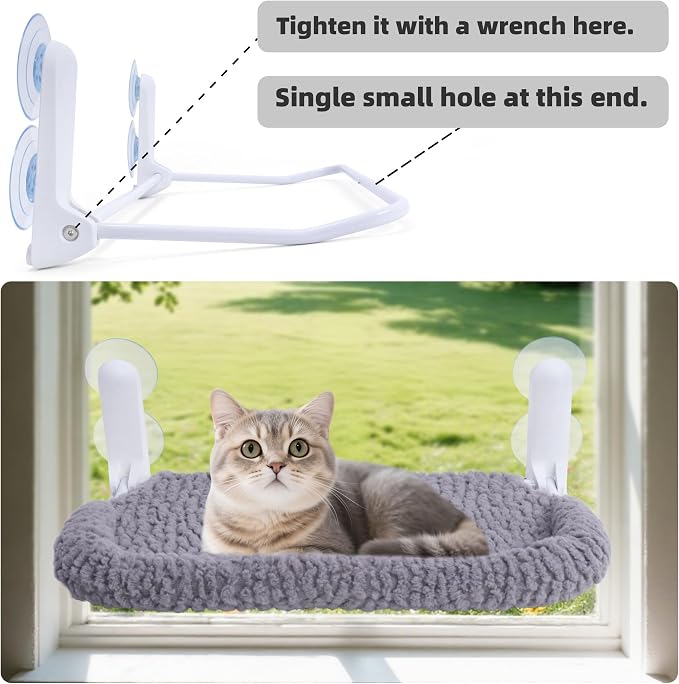AIWIKIDE Cat Window Perch with Cushion Rim, Easy Install Bracket, Portable Wall Hammock for Indoor Cat, Grey