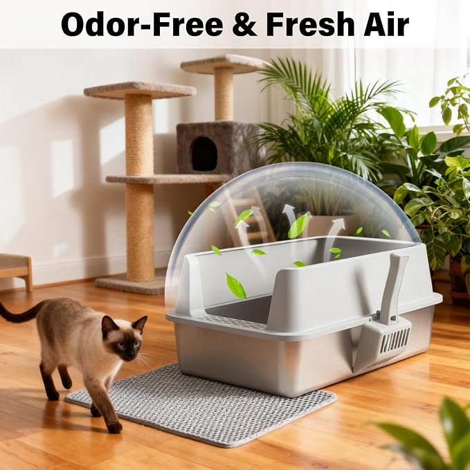 Stainless Steel Litter Box with Lid L to XL, XLarge Metal Litter Box for Big Cats, High-Sided Cat Litter Boxes for Anti Urine Splash, Odor Control,Easy to Clean, Includes Scoop and Mat