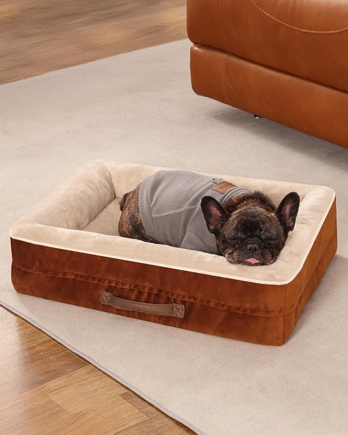 Upvilla Orthopedic Dog Bed, Four-Sided Cushioned Egg-Shaped Foam Dog Sofa, Waterproof Removable Cover, Cat Bed with Non-Slip Base, Small Pet Bed,Brown