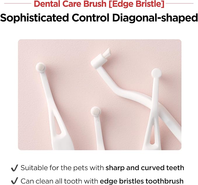 JAYU PET Dental Care Brush (Edge Bristles) 3ea - Micro Round Head Dog Toothbrush, Cat Toothbrush, Dental Care, Perfect for Kitten & Small Breed with End-tuft Diagonal-Shaped Bristle & Easy Grip Handle