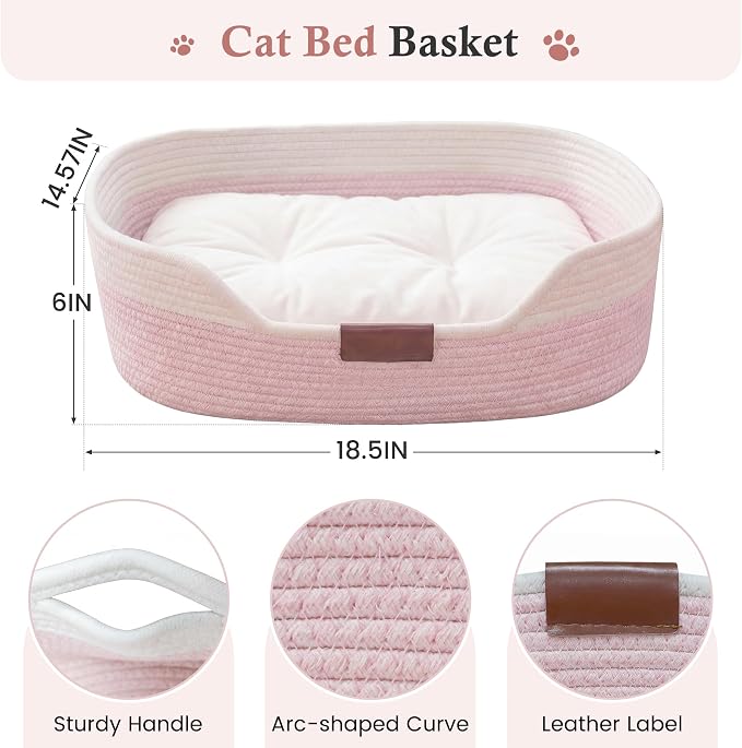 YOUDENOVA Cat Bed Basket with Removable Cushion,Stimulicat Handwoven Cat&Dog Basket,Cat Beds for Indoor Cats Couch, Kitten Bed for Medium and Large Cat, All Season Universal