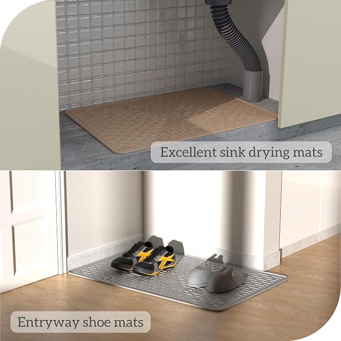 OHMO Cat Litter Mat, 23.5x16 Silicone Trapping Mat Grey | for Kitty Litter Box, Easy Clean, BPA Free Rubber, Center Litter Collection, Easy Pour-Back, Waterproof, Odor-Resistant