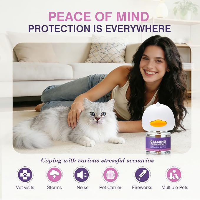 Tcllka Cat Calming Pheromone Diffuser Effectively Relieve Anxiety Stress Cat Calming Diffuser Comfort for Cats Refill Reduce Fighting Spraying and Scratching Calm Relaxing 48ml/Bottle Fits All Cats