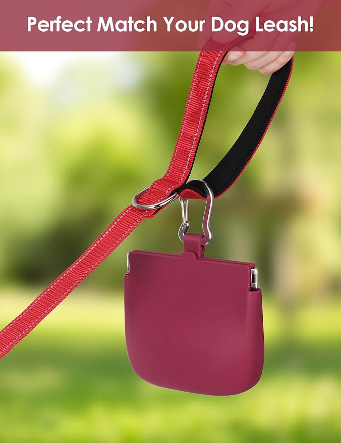 1 Cup Silicone Dog Training Treat Pouch (Red) | Clip on Leash or Belt Loop, One-Hand Access with Pull Tab, Small Pocket Sized, Auto Closing Lid for Pet Training & Walking