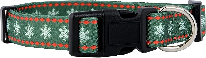 Native Pup Christmas Dog Collar- Winter Holiday Collars for Pets- Xmas Gift for Puppy- Santa, Reindeer, Snowman, Candy Cane, Red Green- Girl Boy- Small, Medium, Large Breeds (Green Snowflake, Small)
