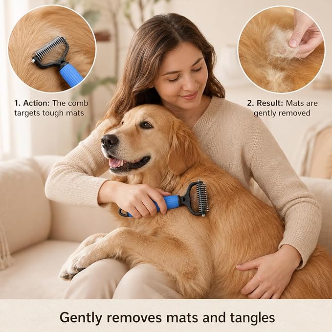 Pet Grooming Brush, Double-Sided Deshedding Dematting Tool for Dogs & Cats, Detangling Tool For Matted Fur, Ideal For Medium Or Long Haired Breeds (2Mix)