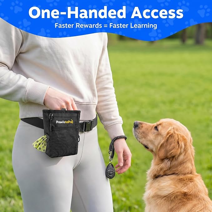 Dog Treat Pouch for Pet Training, One-Hand Magnetic Closure, Hands-Free Treat Bag with Silicone Liner, No Mess No Smell