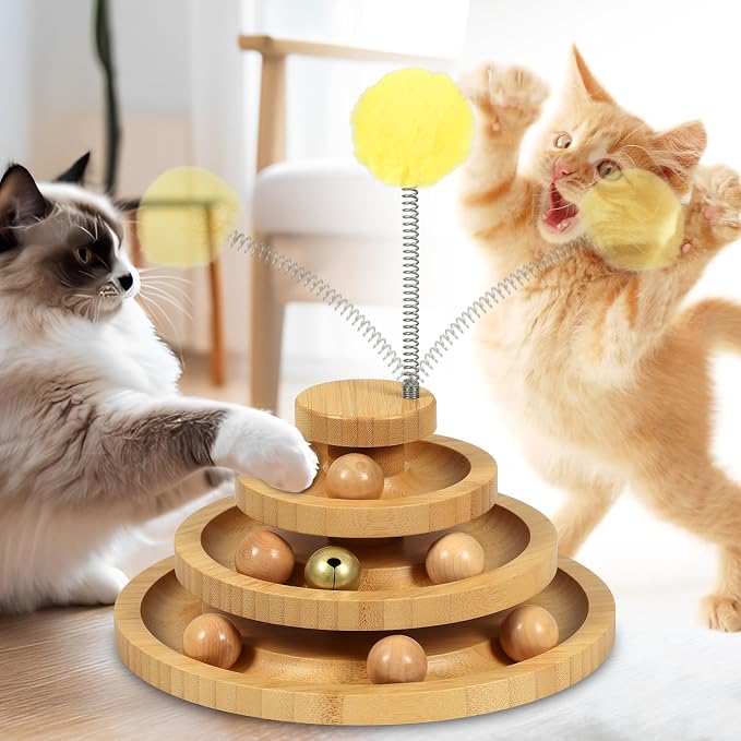 DoogCat Cat Ball Track Toy,Kitty Toys Roller,3-Level Ball Tower with 9 Removable Balls,Interactive Cat Toy, DIY Circle Fun Toy for Kitten Mental Physical Exercise - Medium Size