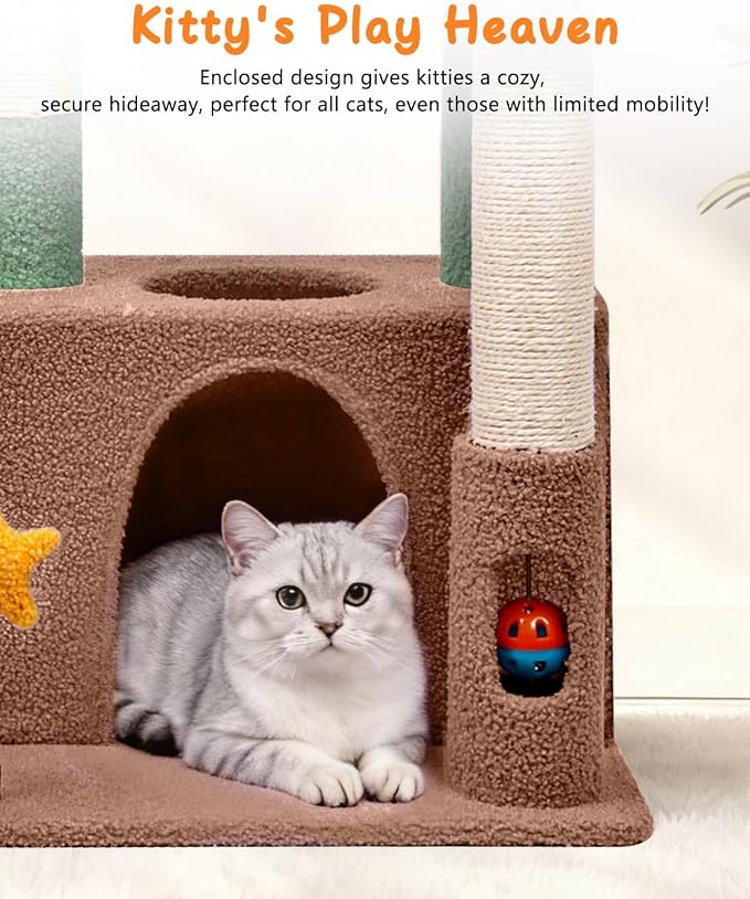 Small Cat Tree, Compact 30" Cat Tower for Indoor Kittens | Plush Finish, Cozy Condo, Soft Top Perch, Sisal Scratching Post, Dangling Ball Toy, Anti-Tip Base, for Cats up to 15 lbs