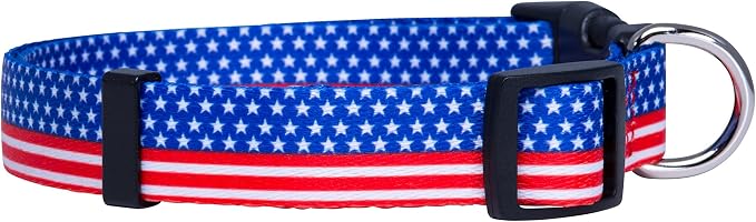 Native Pup American Flag Dog Collar- Red White and Blue- Patriotic Collars for 4th of July, USA- Adjustable Small, Medium, Large Breed Dogs (Small, Flag II)