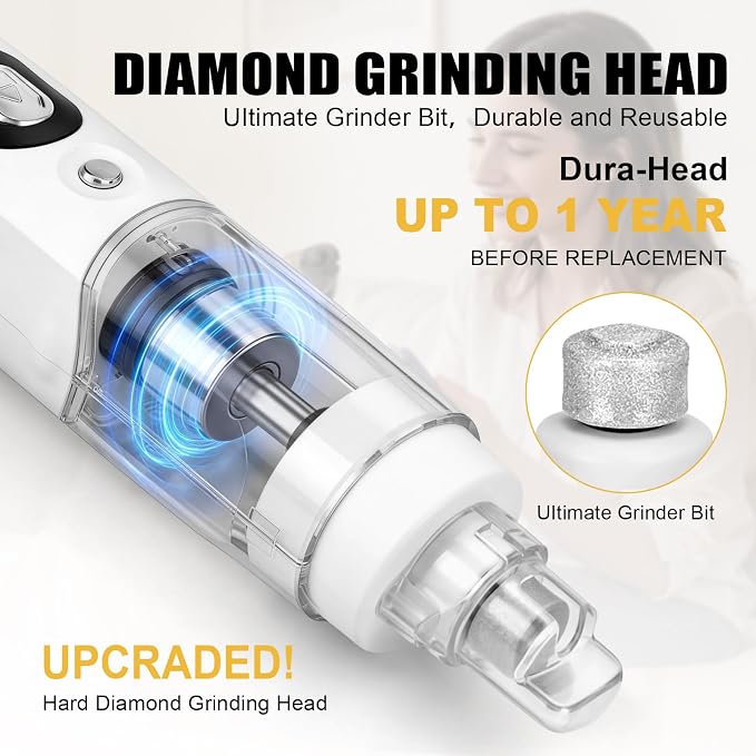 Quiet Dog Nail Grinder Clippers, 9-Speed Pet Nail Trimmer with LED | Low noise, Safety sensor guard, 2 LED lights, USB rechargeable, Professional grooming, Sensitive paws, Dogs cats all breeds