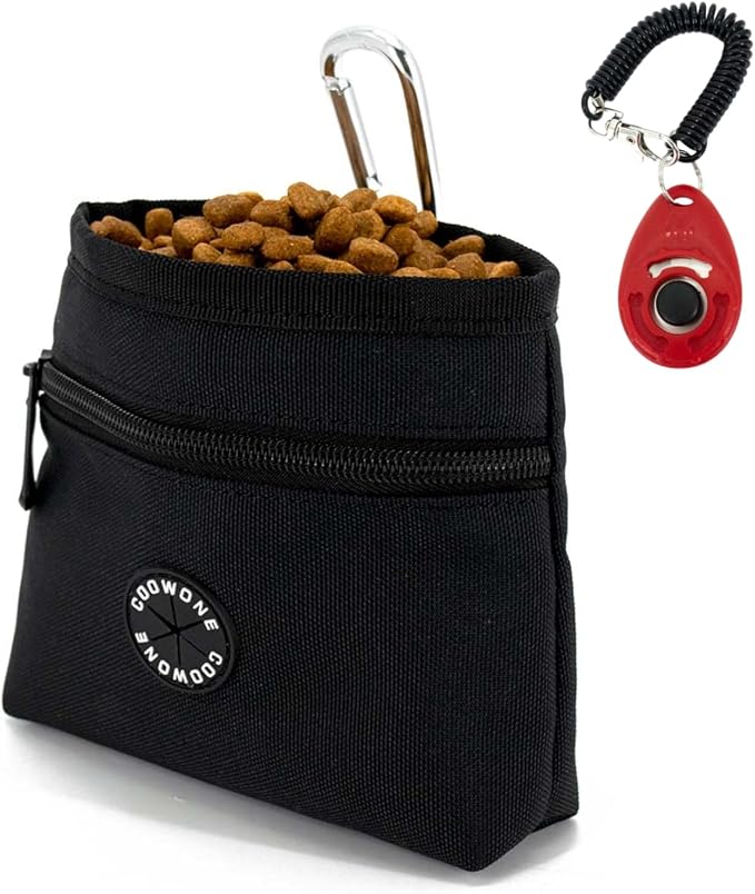 Dog Treat Pouch with Pet Training Clicker, Detachable Dog Puppy Training Treat Bag, 900D Oxford Cloth Magnetic Closure Small Dog Poop Bag Holder for Travel or Outdoor Use