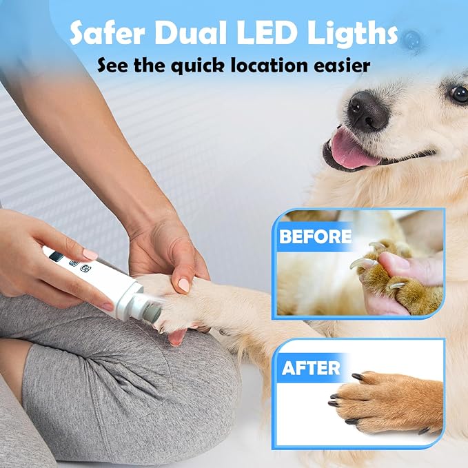 Dog Nail Grinder, Electric Pet Nail Grinder with 2 Speed Digital USB Rechargeable Dog Nail Trimmer Nail Claw Clippers with LED Lighting Quiet Paws Grooming for Medium Small Dogs Pet