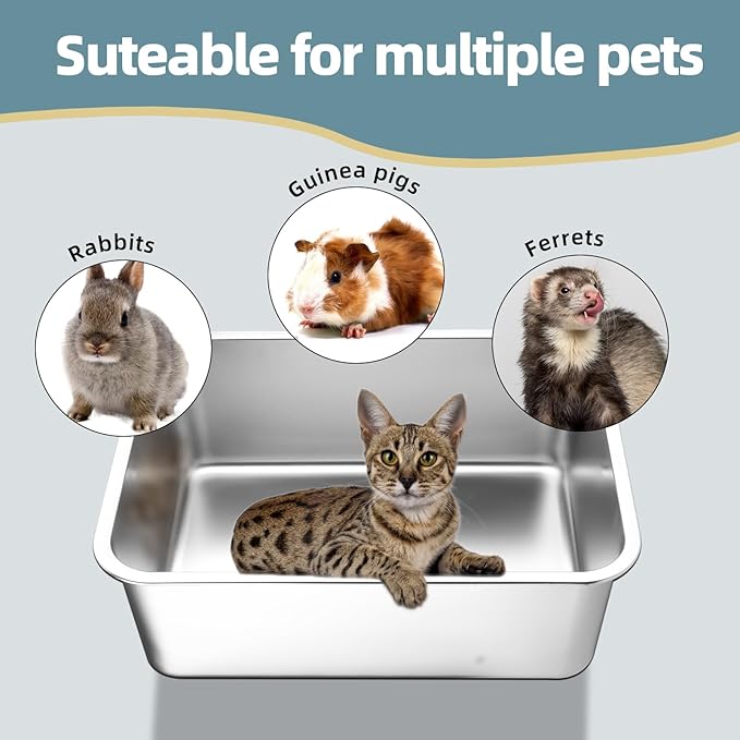 Stainless Steel Cat Litter Box - Medium Litter Box for Cats, Rabbits, and Pets, Non-Stick, Odor-Free, Easy to Clean, Splash-Proof, Sturdy and Durable (17.7" L x 13.8" W x 6" H)