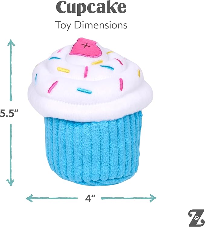 ZippyPaws Birthday Cupcake- Dog Squeaky Toys to Keep Them Busy, Funny Food Plush for Small, Medium, & Large Dogs, Cute Stuffed Puppy Toy, Pet Products, Gift for Dogs of All Breeds, Soft & Cuddly- Blue