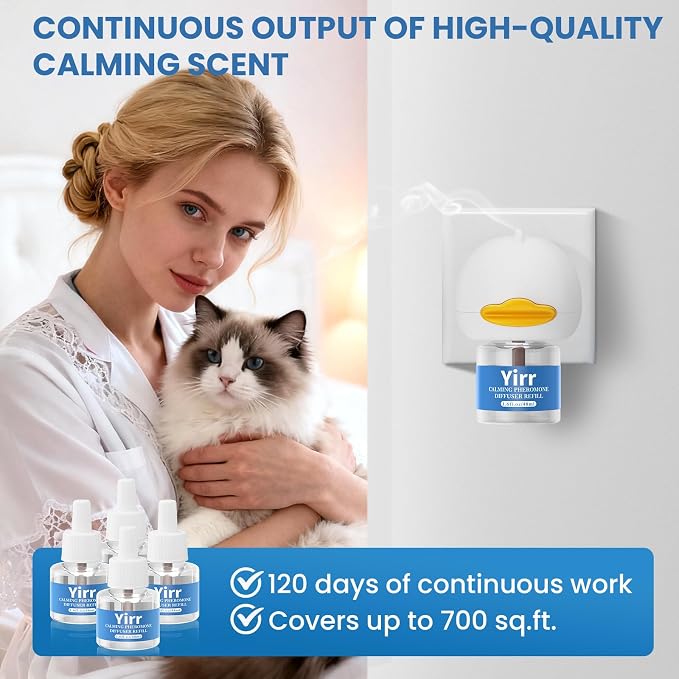 120 Days Cat Calming Pheromone Diffuser Kit, 1 Diffuser 3 Refill | 4 in 1 Multicat Calming Plug in, Relaxing Pheromone for Cat Relief Stress Anxiety Fighting Scratching, Odorless
