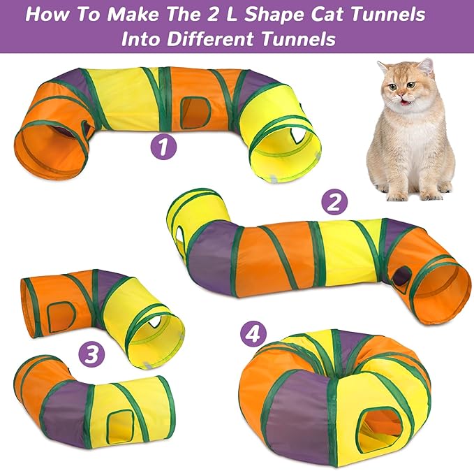 Retro Shaw 33 Pack Cat Tunnel Toy Set for Indoor Cats Kittens, Solves Boredom & Anxiety with 2 Collapsible Tunnels Interactive Feather Wand Springs Balls Crinkle Toys Mice