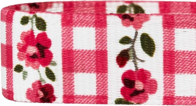 Blueberry Pet Spring Scent Inspired Dainty Flower Dog Collar, Pink Check, Adjustable Dog Collar for Large Dogs, Size Large, Neck 18-26"