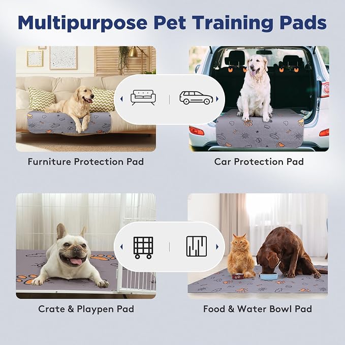 FURTIME Washable Pee Pads for Dogs, Super Absorbent, 1 Pack 60"x48" Purple | Super Absorbent Reusable Training Dog Pads, 100% Waterproof Non-Slip Dog Pee Pads Whelping Pads Dog Playpen Pads