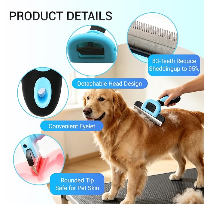 Pet Grooming Brush, Stainless Steel Deshedding Tool for Dogs & Cats, Reduces Shedding Up to 95% for Short Medium Long Hair Dogs and Cats