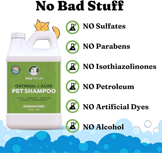 Oatmeal Shampoo for Dogs - Helps Dry Coats & Itchy Sensitive Skin, 64 oz | Aloe Vera, Chamomile, Jojoba Oil, Vitamin E, No Parabens or Artificial Dyes