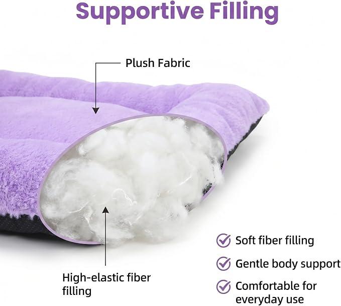 Dog Crate Bed 24x18 for Small Dogs,Washable Dog Crate Mat,Soft Kennel Bed Mattress with Non Slip Bottom,Purple