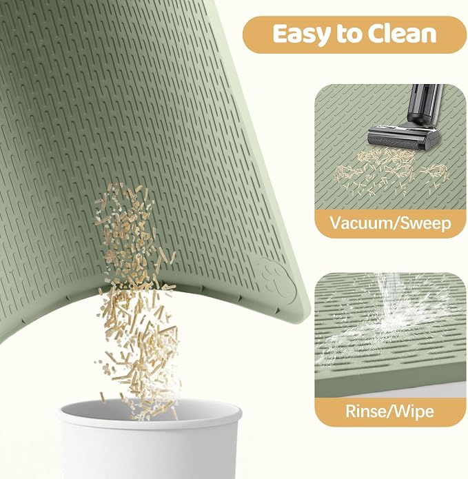 Silicone Cat Litter Mat for Litter Box 50”x35” Large Cat Mat, Green | Waterproof, Non-Slip, Leak-Proof Rug Mat with Lip, Easy to Clean, Extra Large Litter Catcher Mat for Floor