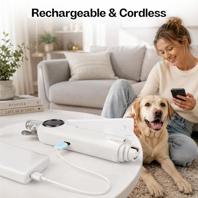 2 in 1 Dog and Cat Nail Grinder and Clipper 3 Speed LED | Rechargeable Cordless Design, Quiet Low Vibration Operation, Small Medium Large Pets, Convenient at Home Grooming