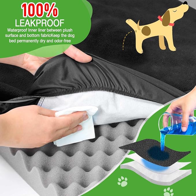 Dog Bed Covers Replacement Washable 100% Waterproof Soft Dog Bed Sheet Black 2 Pack 42" x 28" L