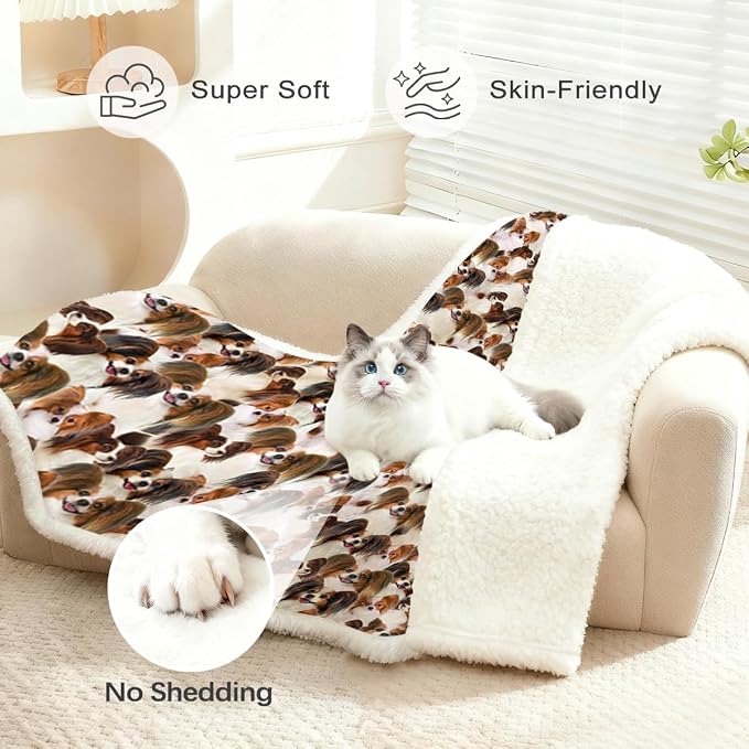 BlessLiving Papillon Dog Blanket Cute Animal Fleece Blanket Shepherd Dog Plush Blanket Soft Sherpa Blanket for Bed and Couch Papillon Dog Lover Gifts (Twin Size, 60 x 80 Inches)