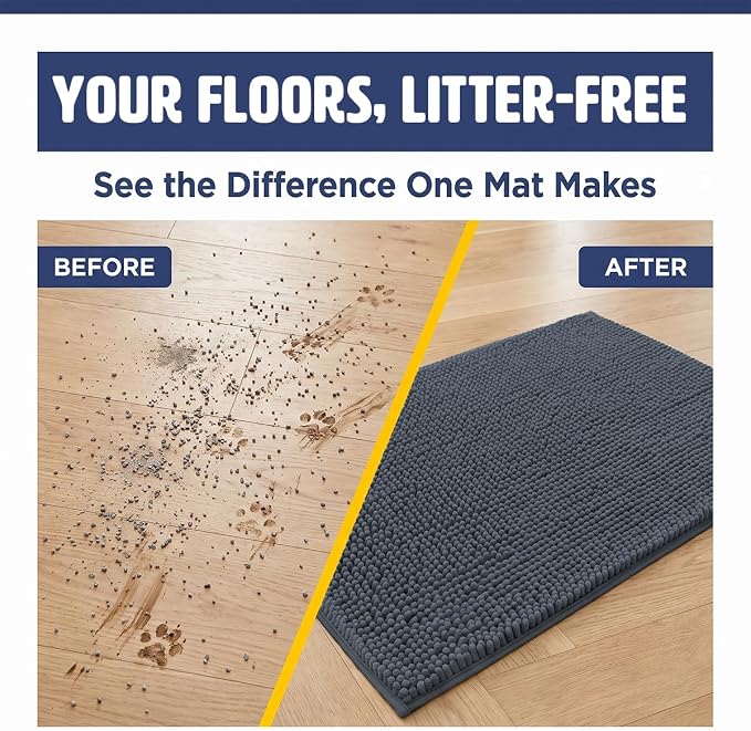 Muddy Mat® | Large Cat Litter Mat 36"x60", Litter Trapping Mat, Super Absorbent Scatter Control, Soft on Paws, Slip Resistant Washable Litter Mat, Traps Litter, Protects Floors, Charcoal