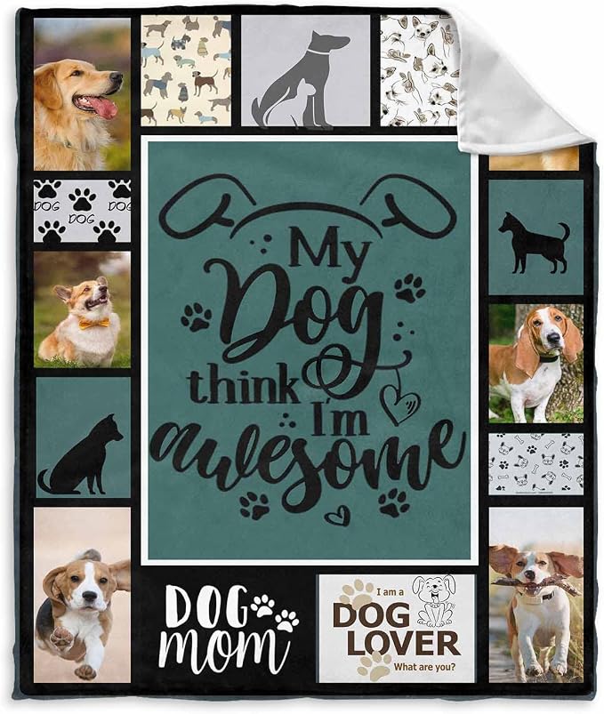 InterestPrint Personalized Loss of Pet Dog Throw Blankets My Dog Think I'm Awesome Dog Lover Blanket Custom Memorial Dog Blankets with Beloved Photo Remembrance Blanket Gift 50X60 Inch