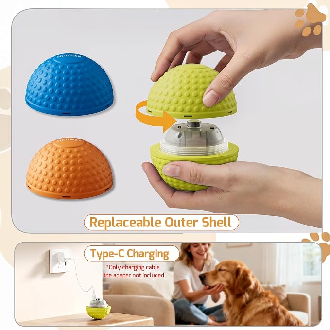 SNOYWEN Smart Interactive Dog Toy, Automatic Moving Bouncing Rolling Ball, Food-Grade Rubber Material IPX7 Waterproof Active Ball for Medium and Large Dogs (Yellow)