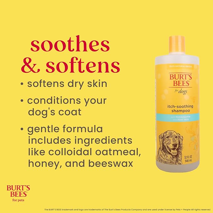 BURT'S BEES FOR PETS Itch Soothing Dog Shampoo, Honeysuckle, 32 Fl Oz | 95 percent natural origin formula, relieves itchy skin, gentle daily cleansing, for all dog breeds
