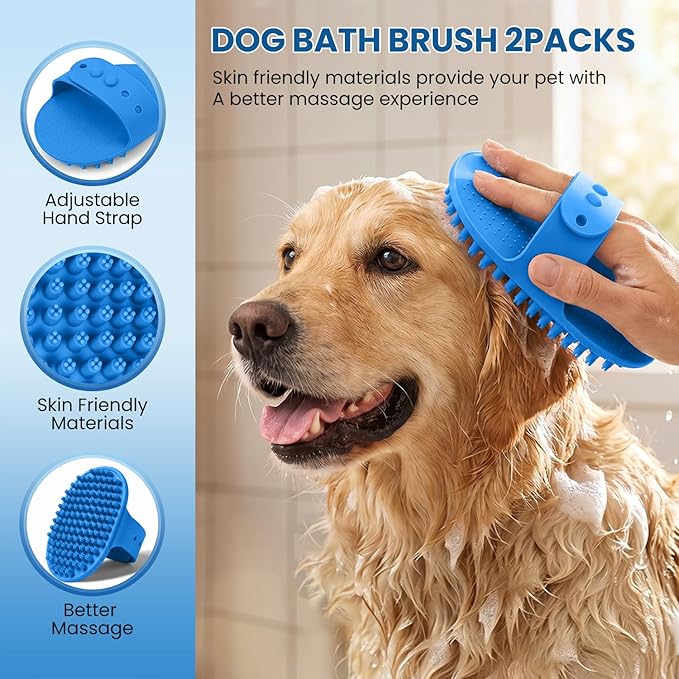 Double-Sided Pet Grooming Rake - 4-in-1 Professional Pet Grooming Kit Deshedding Dematting Tool for Dogs Cats Extra-Wide Grooming Brush & Deshedder Comb for Long & Short Haired Pets (Blue Kit 4PCS)